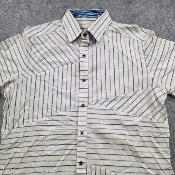Robert Graham Shirt Mens Medium White Blue Striped Short Sleeve Button Up Cotton - Picture 4 of 15